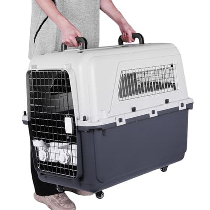 Large Travel Dog Crate Airline Approved, Hard-Sided Pet Kennel with Removable Wheels, for Large Dogs Car SUV Truck, Travel and Home (33.1" L x 21.6" W x 25.2" H)