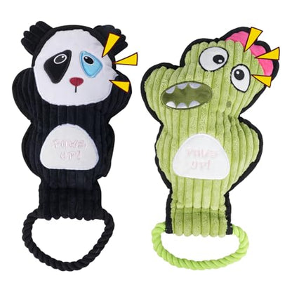 2-Pack Crinkle and Squeaky Dog Toys & Tough Tug of War Set - No Stuffing Chew-Resistant Plush Toys to Keep Them Busy, Best Birthday Gift for Small/Medium/Large Breeds (Panda & Dino) - color: Panda & Dion