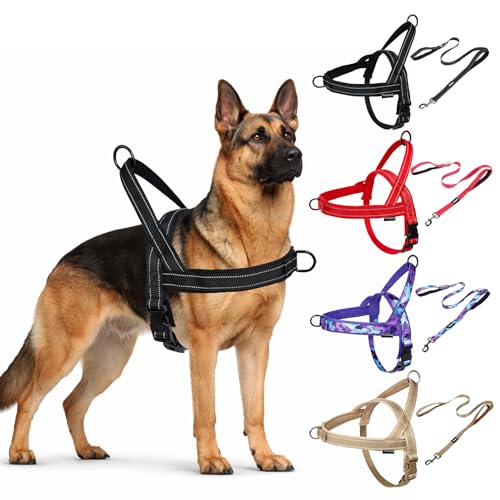 No Pull Dog Harness and Leash Set-Reflective Vest with Handle&5FT Dog Leash with Car Seatbelt Clip,Breathable Mesh&Quick Fit Dog Harness Easy for Medium Large Dogs Training Walking (Black,S) - color: Reflective-Black, size: S:Belly Chest-19.2''-23.4''