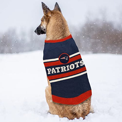 NFL New England Patriots Dog Sweater, Size Medium. Warm and Cozy Knit Pet Sweater with NFL Team Logo, Best Puppy Sweater for Large and Small Dogs - color: New England Patriots, size: Medium