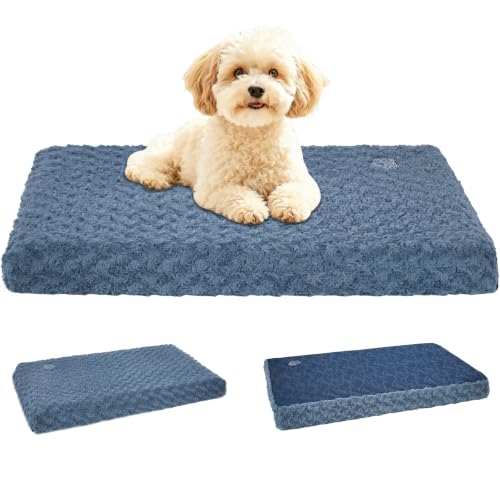 EMPSIGN Stylish Dog Bed Mat Dog Crate Pad Mattress Reversible (Cool & Warm), Water Proof Linings, Removable Machine Washable Cover, Firm Support Pet Crate Bed for Small to XX-Large Dogs, Navy/Grey - color: Navy/Grey, size: S(23"*16"*3")
