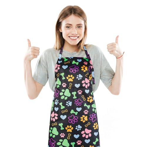 Dog Grooming Waterproof Apron with 2 Pockets, Cute Animals Puppy Dog Pets Apron - style: Dog Paws and Bones