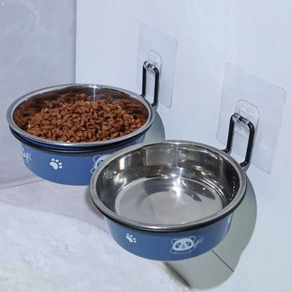Wall Mounted Cat Food Bowls Stainless Steel Pet Feeding Station Food Bowls with Stands for Puppy Small Dogs Cats (Blue, 14cm)