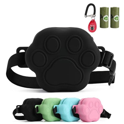 Dog Treat Pouch with Training Clicker and 2 Poop Bags, 1.8 Cup Small Sealable Zipper Silicone Fanny Pack with Waist Belt, Pet Puppy Training & Walking Essentials (Black) - color: Black