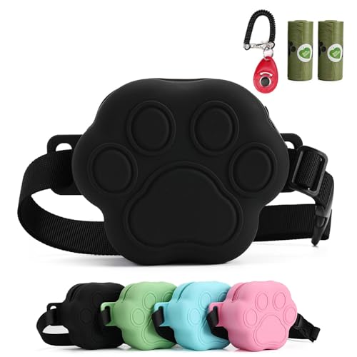 Dog Treat Pouch with Training Clicker and 2 Poop Bags, 1.8 Cup Small Sealable Zipper Silicone Fanny Pack with Waist Belt, Pet Puppy Training & Walking Essentials (Black) - color: Black