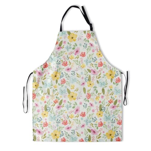 Sweetshow Cute Dog Apron with 2 Pockets and Adjustable Neck Waterproof Kitchen Cooking Dog Grooming Aprons for Women Men - color: Watercolor Flower