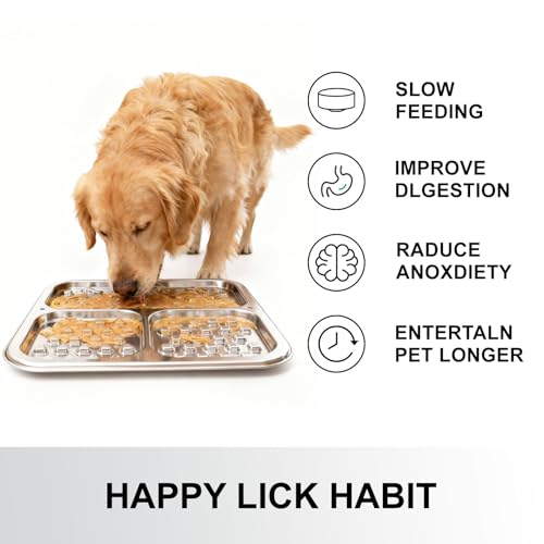Kactoily Stainless Steel Lick Mat for Dogs and Cats, Large Slow Feeding Licking Pad with 46 Suction Cups, Wall/Floor/Crate Mounting, Peanut Butter Licking Pad for Boredom Reducer and Anxiety Relief - size: Large (1-Pack)