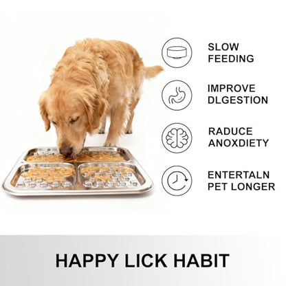 Kactoily Stainless Steel Lick Mat for Dogs and Cats, Large Slow Feeding Licking Pad with 46 Suction Cups, Wall/Floor/Crate Mounting, Peanut Butter Licking Pad for Boredom Reducer and Anxiety Relief - size: Large (1-Pack)