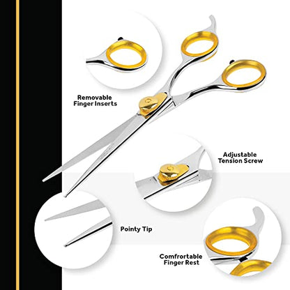 Sharf Gold Touch Pet Grooming Shear | Straight Cat & Dog Grooming Scissors | 7.5 Inch | 440c Japanese Stainless Steel Pet Dog Shearing Scissors | Animal Shears with Removable Comfort Rings - size: 7.5 Inches, style: Straight Scissors - Blunt Tip