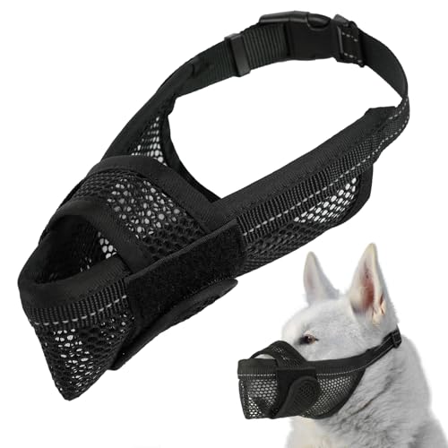 Breathable Dog Muzzle, Soft Mesh Muzzle for Large Medium Small Dogs - Pet Mouth Guard with Reflective Straps, Prevents Biting Chewing Scavenging & Allows Drinking, (S) - size: S
