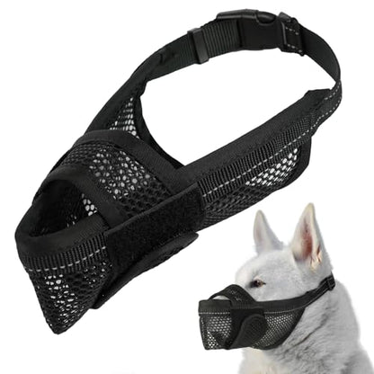 Breathable Dog Muzzle, Soft Mesh Muzzle for Large Medium Small Dogs - Pet Mouth Guard with Reflective Straps, Prevents Biting Chewing Scavenging & Allows Drinking, (XL) - size: XL