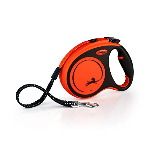 FLEXI Xtreme Tape Retractable Dog Leash for Medium Dogs Upto 77 lbs. –16 ft., Orange/Black |Tangle Free Pet Walking Leash with One-Handed Brake, Pause, Lock |German Quality Product - size: Medium