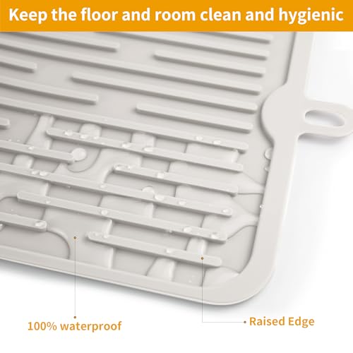 Ptlom Pet Placemat for Dog and Cat, Anti-Slip Waterproof Dogs Feeding Mat Prevent Food and Water Overflow, Bowl Mats Suitable for Medium and Small Pets, Cream, Silicone - color: Cream