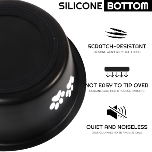 YUDANSI Dog Bowls 2 Pack Small Medium Dogs Feeding Food Water Bowl with Non-Slip Silicone Sole, Stainless Steel Dog Dishes Elevated Raised Pet Feeder(Black, L(6.6 Cups) - color: Black, size: L(6.6 Cups)
