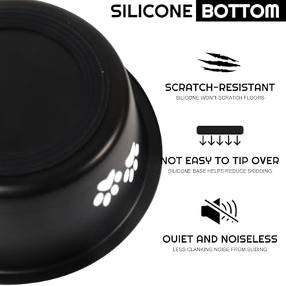 YUDANSI Dog Bowls 2 Pack Small Medium Dogs Feeding Food Water Bowl with Non-Slip Silicone Sole, Stainless Steel Dog Dishes Elevated Raised Pet Feeder (Black, XL(8.5 Cups) - color: Black, size: XL(8.5 Cups)