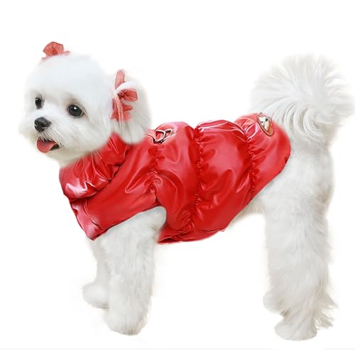 ABRRLO Winter Warm Dog Jacket for Small Medium Dogs Cat Cold Weather Coats with Harness Paded Dog Fleece Vest Waterproof Windproof Dogs Snow Jacket Pet Puppy Clothes (Red,S) - color: Red, size: Small