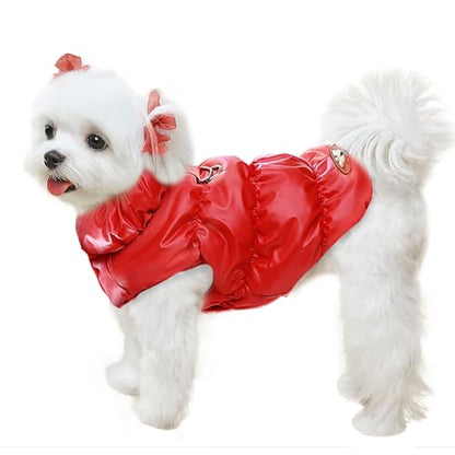 ABRRLO Winter Warm Dog Jacket for Small Medium Dogs Cat Cold Weather Coats with Harness Paded Dog Fleece Vest Waterproof Windproof Dogs Snow Jacket Pet Puppy Clothes (Red,S) - color: Red, size: Small