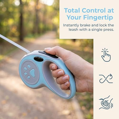 2Pack Retractable Dog Leash for Small Medium Dogs One-Click Brake & Lock Anti-Slip Ergonomic Handle 360° Tangle-Free Zinc Alloy Hook Durable ABS Casing-9.84feet Blue - color: Blue, size: 2