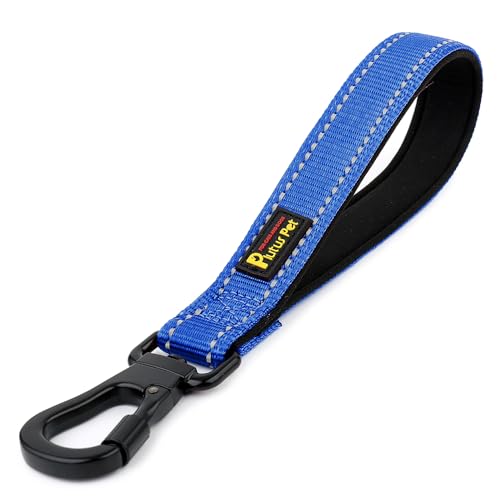 PLUTUS PET Short Dog Leash, Reflective Nylon Padded Handle, Strong Traffic Leash with Carabiner Clip, Perfect for Large or Medium Dogs (10”，Royal Blue) - color: Royal Blue, size: 10 Inch (Pack of 1)