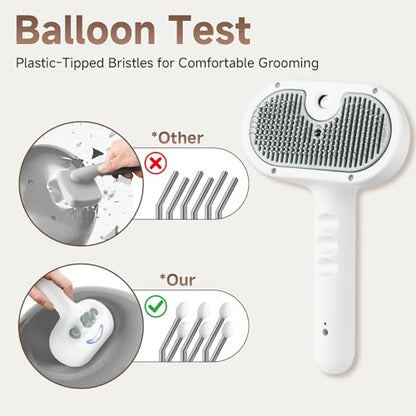 Pet Steam Brush for Dog & Cat - 3-in-1 Steam Grooming Brush for Shedding & Hair Removal - Pet comb leave-inserum with Mist for Long Haired Pets - Includes 2*Waterless Shampoo, Grey