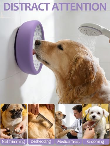 Dog Lick Bowl for Large Dogs, Lick Mat, Slow Feeder Lick Bowl with Brush and Scraper,Strong Suction, Freeze Licking Bowl for Anxiety Relief, Enrichment & Distraction, Dishwasher Safe 7.6 * 3.5 inch - color: Purple