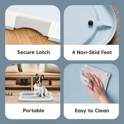 IRIS USA Pee Pad Holder for Dogs and Puppies, Potty Training Tray with Secured Latches, Non-Skid Feet, Leak Protection, Easy Clean Surface, Fits 17"x 23" Puppy Pads Size, Blue - color: Blue, size: 17" x 23"