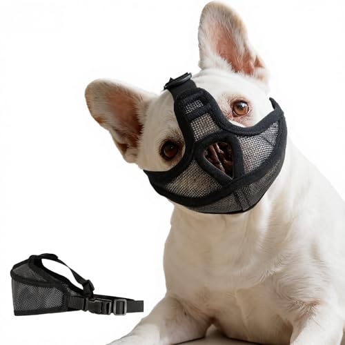 Short Snout Dog Muzzle for French Bulldog, Pug, English Bulldog, Soft Mesh Breathable Muzzle, Anti Biting Chewing Barking, Adjustable Pet Muzzle for Small Medium Dogs