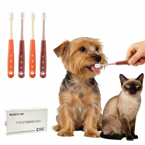 CGO 360° Silicone Pet Toothbrush - Dog Toothbrush for Small Dogs & Cats, 4-Pack Round Head, Extra Soft Bristles, Dental Cleaning and Oral Hygiene for Puppies and Kittens (2 Orange, 2 Brown) - color: 2 Orange and 2 Brown