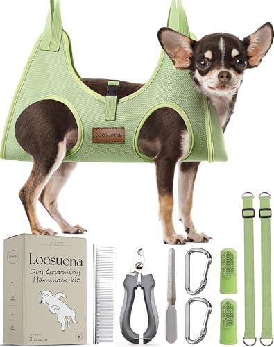 Dog Grooming Hammock – for Dogs Cat Grooming Hammock,Dog Sling for Nail Trimming with Dog Nail Clippers for Small Dogs,Dog Hammock for Nail Trim,Dog Hanging Harness for Nail Trimming - size: S ( Legs Distance : 5-12 " / Max W：30lb )