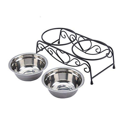 Raised Dog Bowls, Stainless Steel Double Pet Food Feeder Cat Water Dispenser Dish Bowls with Retro Iron Stand for Small or Medium Dogs Cats Puppy