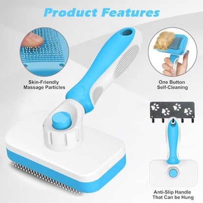 3PCS Cat Grooming Supplies, Cat Brush & Nail Clipper/Trimmer & Flea Comb for Shedding Indoor Cats Essentials Stuff Accessories (Blue) - color: Blue