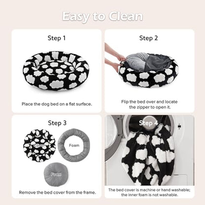 JOEJOY Donut Dog Bed Medium Size Dog, Cute Round Calming Pet Bed with Removable Washable Cover, Orthopedic Puppy Bed with Jacquard Shaggy Plush & Non Skid Bottom - color: Black, size: M (30x30x8)