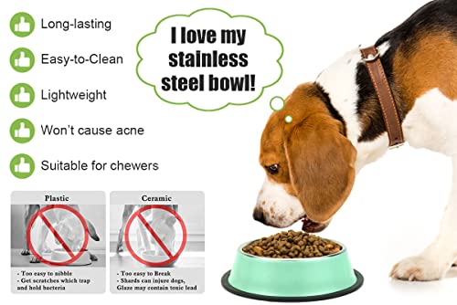 Stainless Steel Dog Bowls, Food and Water Non Slip Anti Skid Stackable Pet Puppy Dishes for Small, Medium and Large Dogs (2 Pack) - color: Aqua, size: 1.5 Cup/12 oz