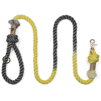 Premium Cotton Rope Leash for Medium & Large Dogs – 5 ft Handcrafted, Strong, Stylish & Durable with 360° Swivel Heavy-Duty Clip – Perfect for Everyday Walks, Training & Weddings - Yellow-Grey Ombre - color: Mint Yellow-Green Ombre