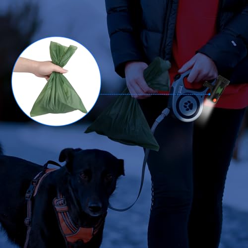Pet Fit For Life Dog Poop Bag Dispenser with LED Light and USB Rechargeable Flashlight, Portable Puppy Waste Bag Holder with Leash Attachment & Velcro Wrist Strap, Perfect for Walks & Camping – Black