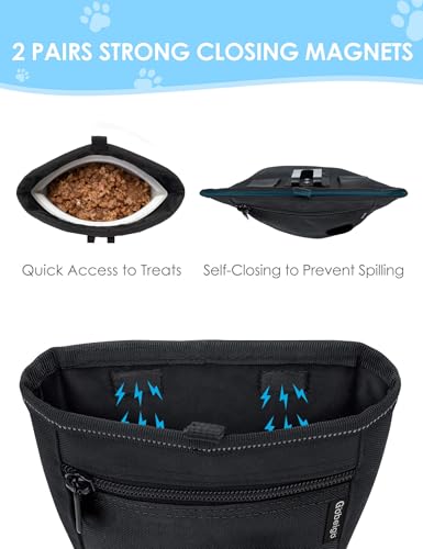 Gobeigo【Silicone Insert Bag Version】Dog Treat Pouch and Training Clicker, 2 Pair Magnetic Closure, 2 Cup Walking Fanny Pack with Poop Bag Dispenser, Metal Belt Clip &Waist Strap - color: B-Raven