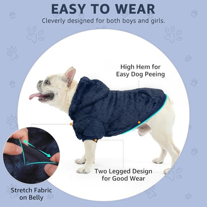 SCENEREAL Fleece Dog Sweaters Hoodie for Small Medium Large Dogs Girls Boys, Plush Fuzzy Dog Clothes Hoodies with Leash Hole, Winter/Fall Puppy Cold Weather Coat, Sherpa Hooded Sweatshirt, Navy S - color: Navy, size: Small