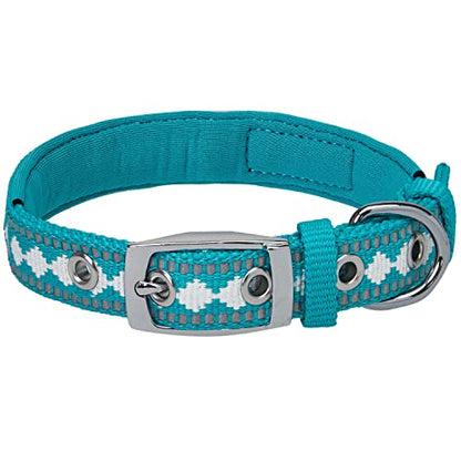 Blueberry Pet Reflective Jacquard Dog Collar with Neoprene Padding & Metal Buckle | Soft & Adjustable Safety Collar - Peacock, Neck 9-12.5", for Small Breed - color: Metal Buckle-Peacock, size: Small