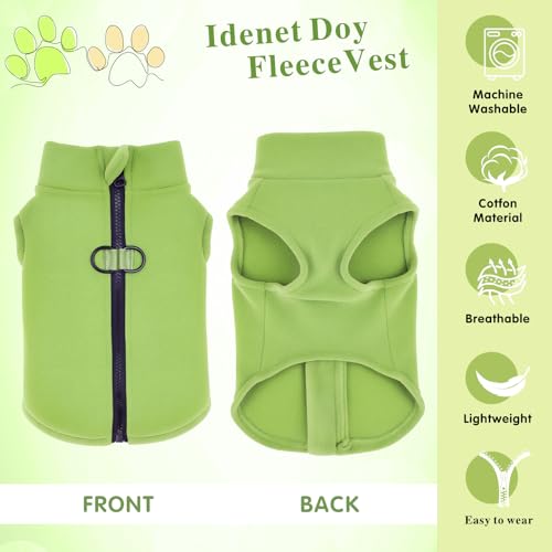 Idepet Dog Fleece Vest Sweater Zip Up Warm Pullover Dogs Jacket with D-Ring Leash Winter Cold Weater Coat Pet Sweatershirt Clothes Hoodie for Small Medium Dogs Boy Girl(Green,XXS) - color: Green, size: XXS