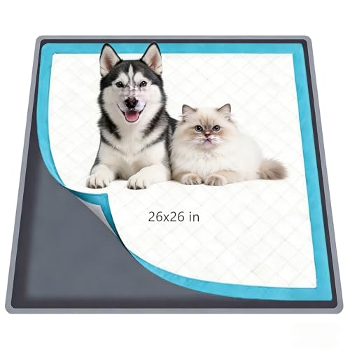 Silicone Dog Pee Pad Holder with Raised Edge - 26x26in No Spill Puppy Potty Tray, Waterproof Non-Slip Pet Training Mat for Dogs & Cats, Easy Clean Floor Protection