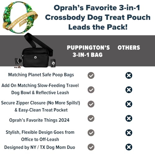Puppington 3-in-1 Crossbody Dog Walking Bag & Treat Pouch with Matching Planet Safe Poop Bags & Built-In Dispenser - Dog Mom Gift for Puppy Training with Zippered Pockets (Onyx Black) - color: Onyx Black