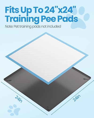 Pee Pad Holder for Dogs - 24" x 24" Silicone Puppy Potty Training Tray | Puppy Pad Holder with 4 Magnetic Clips & Leak-Proof Raised Edge, for Home Indoor Floor Protection