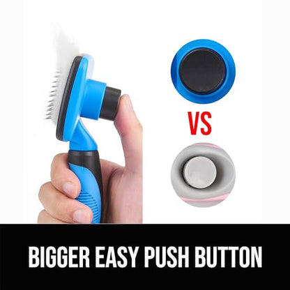 Design Patent Certificated Self Cleaning Slicker Brush for Dogs& Cats, Skin Friendly Grooming Dog& Cat Brush for Shedding and Deshedding, Pet Supplies Accessories,Blue - color: Blue