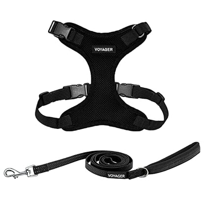 Best Pet Supplies Voyager Step-in Lock Pet Harness w Reflective Pet Leash Combo Set with Neoprene Handle 5ft - Supports Small, Medium and Large Breed Puppies/Cats - Black Set, L - color: Harness Leash Set (Black), size: L (Chest: 20 - 25")