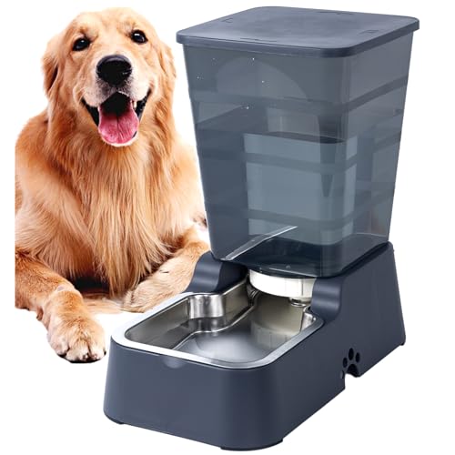 Meikuler Automatic Dog Cat Water Dispenser Large Capacity 5Lfor Cats and Medium and Large-Sized Dogs with Stainless Steel Bowl (Black, 5L) - color: Black