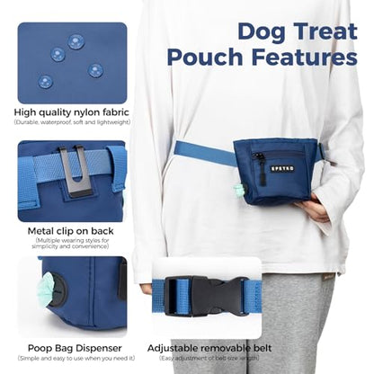 Dog Treat Pouch, Powerful Magnet Closure Device Dog Training Treat Bag Large Capacity Pet Treat Pouch with Poop Bag Dispenser Treat Bag for Dog Training with Metal Waistband Clip (Deep Blue) - color: Deep Blue
