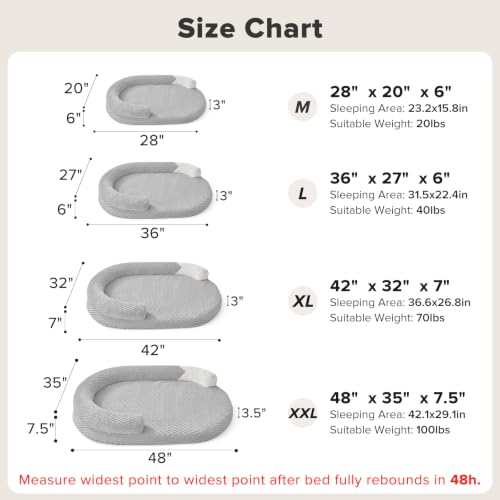 JOEJOY XL Orthopedic Dog Beds Large Sized Dog, Extra Large Washable Waterproof Oval Large Dog Bed with Removable Cover, Egg-Crate Foam Pet Bed with Bolster & Non-Skid Bottom, Light Grey, 42''x31'' - color: Light grey, size: XL(42"x 32"x 7")