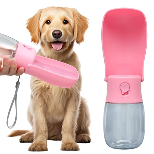 Dog Water Bottle, Leak Proof Portable Puppy Water Dispenser, Travel Puppy Water Bowl, Foldable Transparent Dog Water Bottle for Pets Outdoor Walking, Hiking, Travel, Food Grade Plastic - 10oz Pink - color: Transparent Pink, size: 10OZ