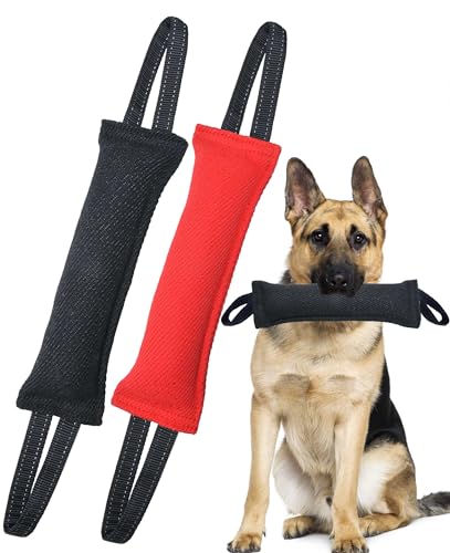 Clysoru Dog Tug Toy Double Pack Tough Jute Bite Pillow Training Equipment Puppy to Large Dogs Interactive - color: black crimson