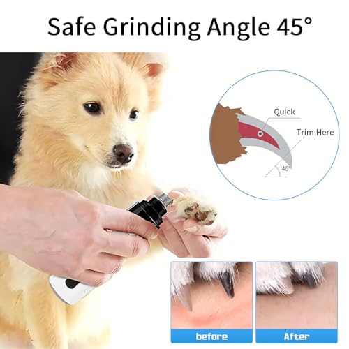 Electric Dog Nail Grinder - USB Rechargeable Electric Nail Trimmer with 3 Diamond Grinding Heads for Small to Large Dogs & Cats